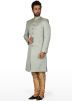 Grey Front Slit Readymade Sherwani In Silk