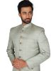 Grey Front Slit Readymade Sherwani In Silk