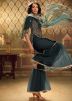 Teal Blue Net Embroidered Gharara Suit With Dupatta