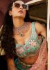 Turquoise Satin Embroidered Lehenga Choli