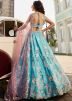 Turquoise Satin Embroidered Lehenga Choli
