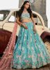 Turquoise Satin Embroidered Lehenga Choli