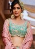 Turquoise Embellished Satin Lehenga Choli