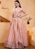 Peach Embroidered Lehenga Choli In Art Silk