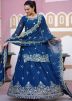 Blue Embroidered Kurti Style Lehenga In Georgette