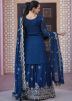 Blue Embroidered Kurti Style Lehenga In Georgette