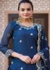 Blue Embroidered Kurti Style Lehenga In Georgette