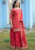 Red Embroidered Georgette Kurti Style Lehenga