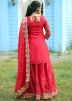 Red Embroidered Georgette Kurti Style Lehenga