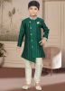 Green Asymmetric Readymade Kids Sherwani Set