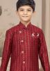 Red Asymmetric Readymade Kids Sherwani Set