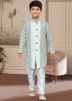 White Readymade Embroidered Kids Jacket Style Sherwani