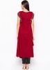 Maroon Readymade Asymmetric Drape Style Kurta Set