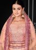 Peach Sequins Work Lehenga Choli In Net