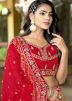 Red Zari Woven Viscose Lehenga Choli Set