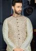 Readymade Off White Art Silk Kurta Set With Nehru Jacket