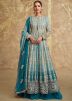 Shaded Blue Embroidered Georgette Kurti Style Lehenga