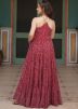 Red Readymade Navratri Style Gown In Georgette