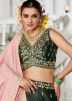 Olive Green Embroidered Chiffon Lehenga Choli