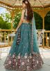 Teal Blue Embroidered Lehenga Choli In Satin