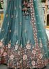 Teal Blue Embroidered Lehenga Choli In Satin