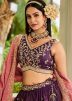 Purple Embroidered Tissue Lehenga Choli Set