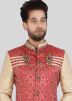Red and Golden Readymade Indo Western Sherwani