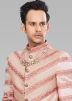 Pink Brocade Indo Western Sherwani With Dhoti 