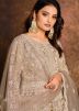 Beige Embroidered Net Anarkali Salwar Kameez