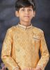 Yellow Woven Jacquard Kids Sherwani Set
