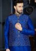 Readymade Blue Art Silk Kurta Set With Nehru Jacket