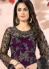 Purple Net Embroidered Straight Cut Pant Salwar Suit