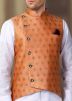 Readymade Orange Asymmetric Brocade Nehru Jacket 