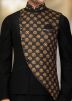 Black Art Silk Printed Readymade Nehru Jacket