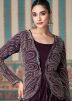 Readyamde Wine Embroidered Jacket Style Gown