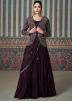Readyamde Wine Embroidered Jacket Style Gown
