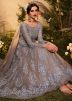 Grey Embroidered Floor Length Anarkali In Net