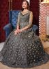 Grey Embroidered Net Anarkali Style Suit