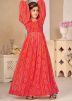 Red Bandhej Printed Kids Georgette Gown