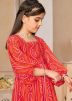 Red Bandhej Printed Kids Georgette Gown