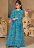 Blue Printed Kids Readymade Gown