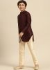 Brown Kids Readymade Plain Kurta & Pajama