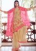 Beige Mirror Embroidered Sharara Suit Set In Net