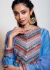 Blue Readymade Mirror Embellished Flared Palazzo Suit