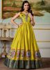 Green Zari Woven Gown With Jacket