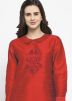 Red Embroidered Dupion Silk Kurta With Pant
