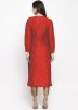Red Embroidered Dupion Silk Kurta With Pant
