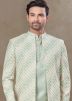 Green Indo Western Sherwani In Woven Work