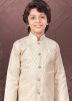 Readymade Woven Work Kids Indowestern Sherwani In Cream