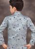 Grey Readymade Kids Asymmetric Sherwani In Jacquard